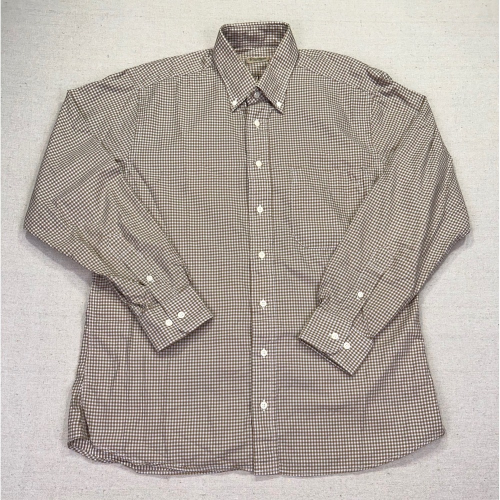 Gitman Bros Mens Large Brown Gingham Check Plaid Button Shirt Long Sleeve‎ USA